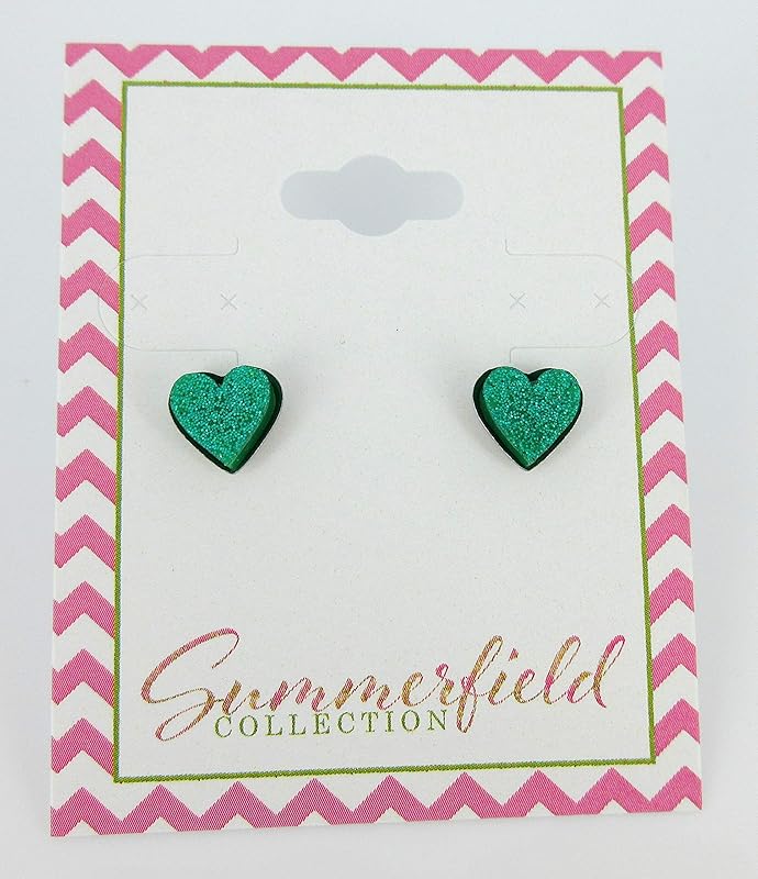 Summerfield Collection Stainless Steel Glitter Acrylic Heart Stud Earrings 8mm (Teal Blue Green)