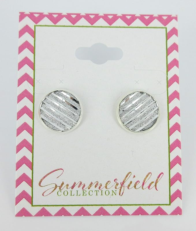 Summerfield Collection Silver-tone Frosted Metallic Stripe Stud Earrings 12mm (Silver)