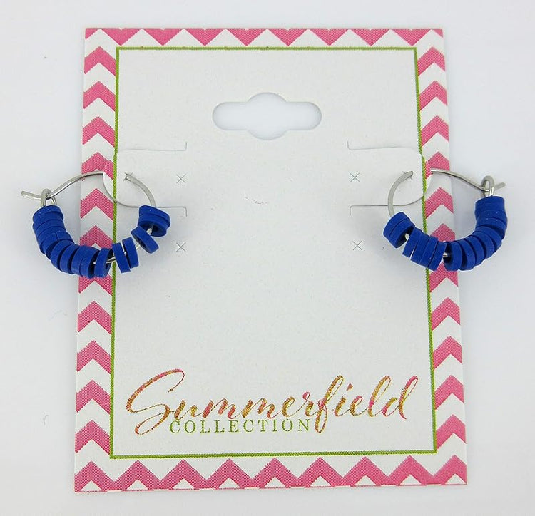 Summerfield Collection 15mm Stainless Steel Polymer Clay Katsuki Bead Hoop Earrings (Royal Blue)
