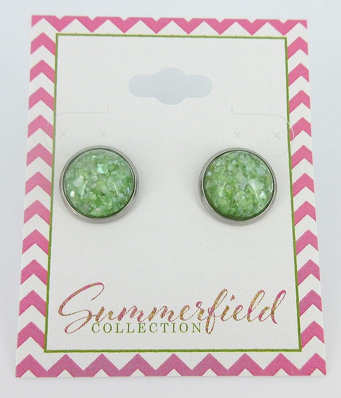 Summerfield Collection Stainless Steel Faux Shell Stud Earrings 12mm (Spring Green)