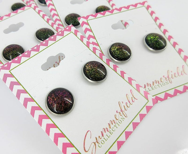 Summerfield Collection Stainless Steel Black Rainbow Duochrome Glitter Glass Galaxy Stud Earrings 12"