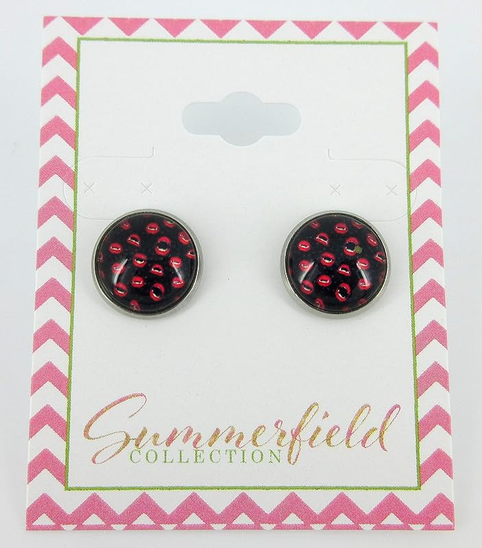 Summerfield Collection Stainless Steel Halloween Printed Glass Stud Earrings 12mm (Vampire Kisses)