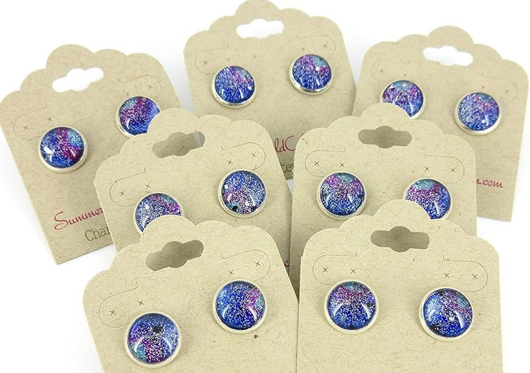 Summerfield Collection Silver-tone Glitter Glass Galaxy 12mm Stud Earrings Blue Purple Teal
