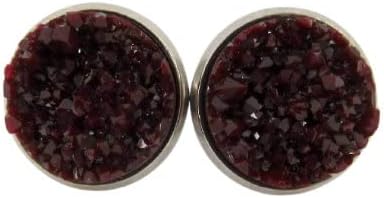 Summerfield Collection Stainless Steel Matte Faux Druzy Stone Stud Earrings 12mm (Black Cherry)