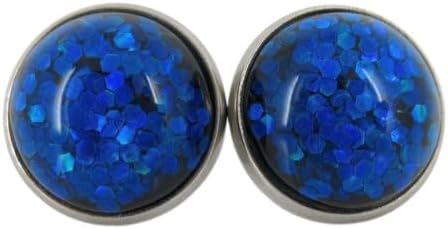 Summerfield Collection Stainless Steel Royal Blue Glitter Resin Stud Earrings (12mm)