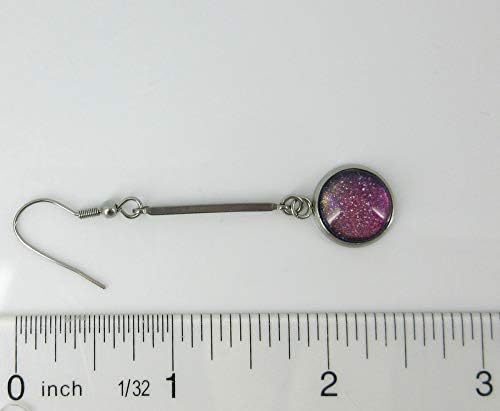 Summerfield Collection Stainless Steel Dark Pink Rainbow Colorshift Glitter Glass Matchstick Dangle Earrings