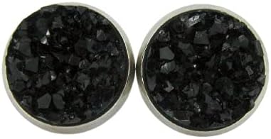 Summerfield Collection Stainless Steel Matte Faux Druzy Stone Stud Earrings 10mm (Black)