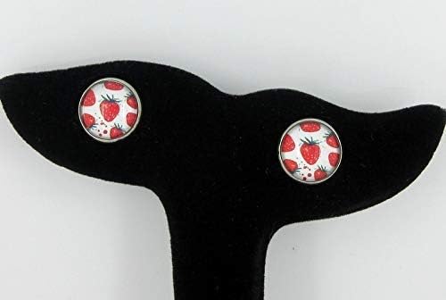 Summerfield Collection Stainless Steel Strawberry Printed Glass Stud Earrings 12mm