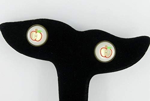 Summerfield Collection Antiqued Gold-tone Fruit Print Frosted Resin Stud Earrings 12mm (Apple)