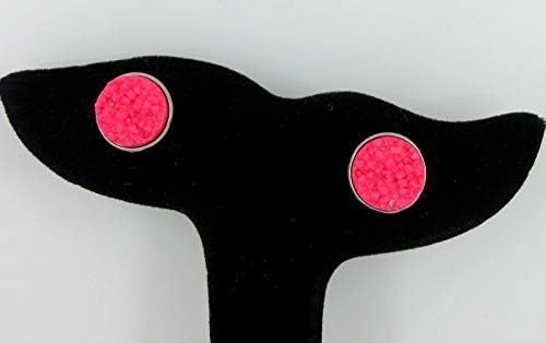 Summerfield Collection Duo Neon Stud Earrings Stainless Steel Faux Druzy Stone 12mm Set (Pink/Yellow)