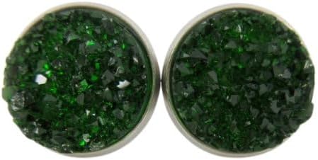 Summerfield Collection Stainless Steel Faux Druzy Stone Stud Earrings 12mm (Dark Green)