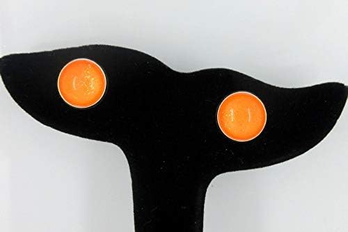 Summerfield Collection Silver-tone Neon Orange Glitter Glass Stud Earrings Hand-painted 12mm