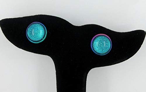 Summerfield Collection Rainbow Stainless Steel Metallic Glitter Glass Stud Earrings Hand-painted 12mm (Aqua Blue)