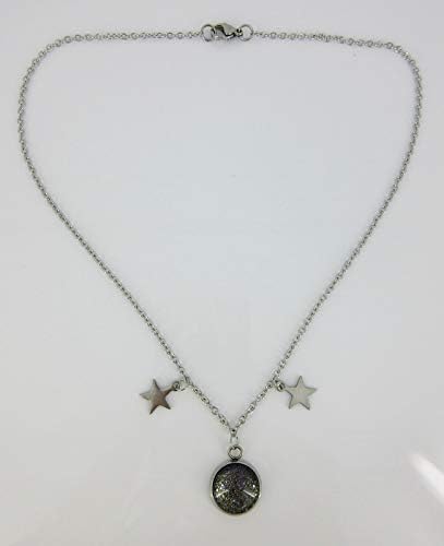 Summerfield Collection Stainless Steel Galaxy Glitter Glass Pendant Star Charm Choker Necklace