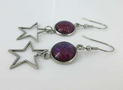 Summerfield Collection Stainless Steel Purple Blue Red Galaxy Glitter Glass Star Charm Dangle Earrings