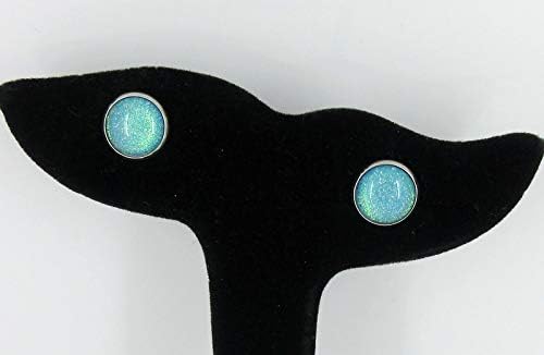 Summerfield Collection Stainless Steel Ocean Green Blue Glitter Glass Stud Earrings Hand-painted 10mm