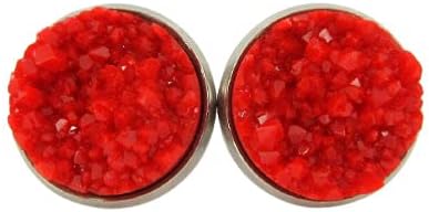 Summerfield Collection Stainless Steel Matte Faux Druzy Stone Stud Earrings 12mm (Classic Red)