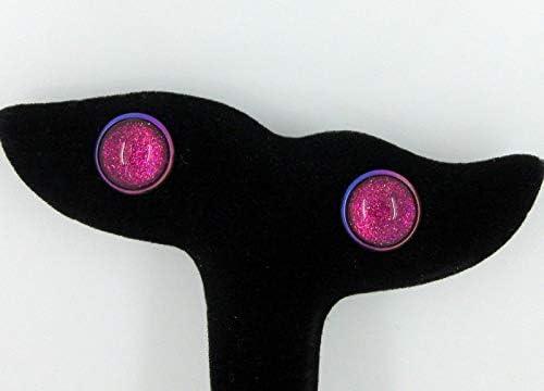 Summerfield Collection Rainbow Stainless Steel Metallic Glitter Glass Stud Earrings Hand-painted 12mm (Pink)
