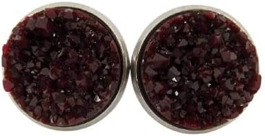 Summerfield Collection Stainless Steel Matte Faux Druzy Stone Stud Earrings 12mm (Maroon)