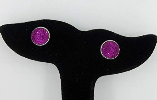 Summerfield Collection Stainless Steel Deep Magenta Faux Druzy Stone Stud Earrings (10mm)