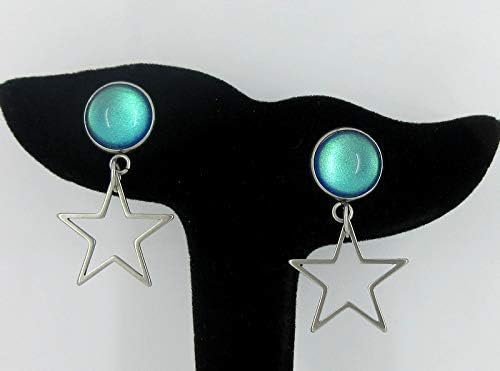 Summerfield Collection Stainless Steel Neon Tropical Summer Glass Stud and Star Dangle Trio Earrings Set