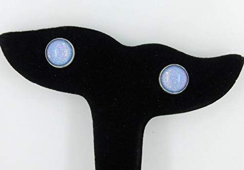 Summerfield Collection Stainless Steel Sky Blue and Rainbow Glitter Flake Glass Stud Earrings Hand-painted (10mm)
