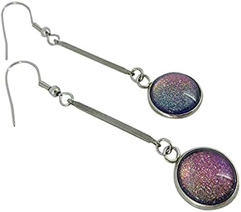 Summerfield Collection Stainless Steel Dark Pink Rainbow Colorshift Glitter Glass Matchstick Dangle Earrings
