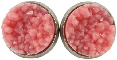 Summerfield Collection Stainless Steel Matte Faux Druzy Stone Stud Earrings 10mm (Rose Pink)