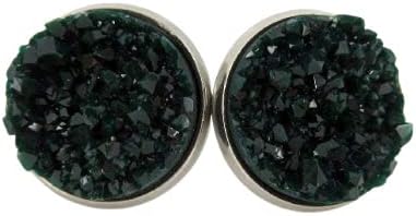 Summerfield Collection Stainless Steel Matte Faux Druzy Stone Stud Earrings 12mm (Dark Green)