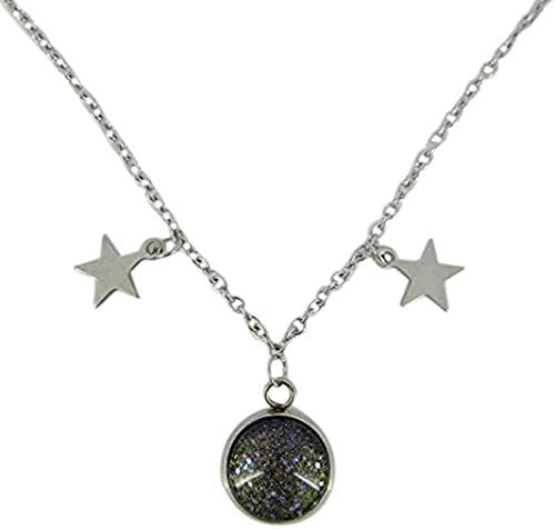 Summerfield Collection Stainless Steel Galaxy Glitter Glass Pendant Star Charm Choker Necklace