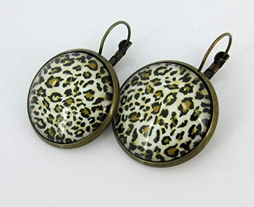 Summerfield Collection Antiqued Gold-tone Animal Print Glass Lever-back Drop Earrings Large 25mm