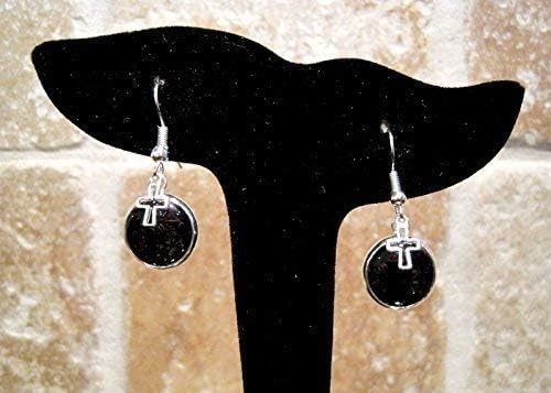 Summerfield Collection Silver-tone Black Glitter Glass Open Cross Charm Dangle Earrings