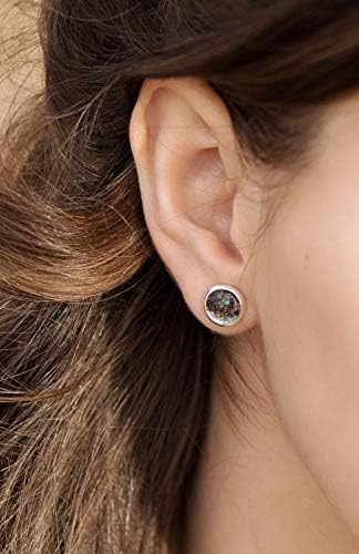 Summerfield Collection Silver-tone Dark Rainbow Glitter Glass Stud Earrings Hand-painted 8mm