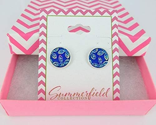 Summerfield Collection Silver-tone Frosted Flower Metallic Rainbow Stud Earrings 12mm (Royal Blue)