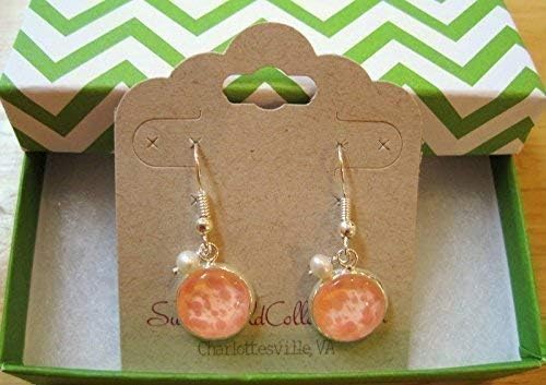 Summerfield Collection Silver-tone Peach Pink Glitter Glass Cultured Freshwater 4mm Pearl Charm Dangle Earrings
