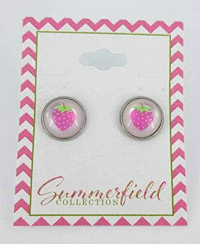 Summerfield Collection Stainless Steel Fruit Print Frosted Resin Stud Earrings 12mm (Strawberry)