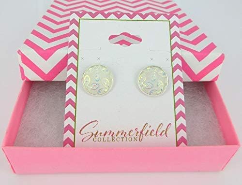 Summerfield Collection Silver-tone Frosted Flower Metallic Rainbow Stud Earrings 12mm (White AB)