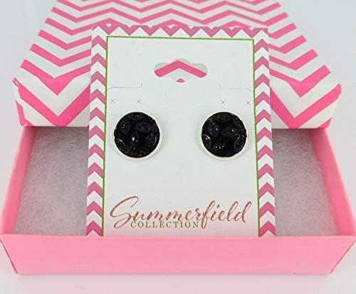 Summerfield Collection Silver-tone Frosted Flower Metallic Rainbow Stud Earrings 12mm (Black)