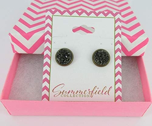 Summerfield Collection Antiqued Gold-tone Olive Green Faux Druzy Stone Stud Earrings (10mm)