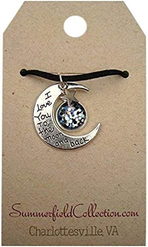 Summerfield Collection Silver-Tone Meteor Glitter Glass I Love You to the Moon and Back Pendant Necklace Black Faux Suede
