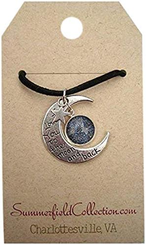 Summerfield Collection Silver-Tone Starry Night Glitter Glass I Love You to the Moon and Back Pendant Necklace Faux Suede