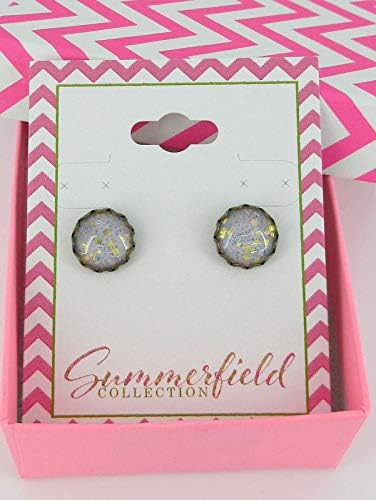 Summerfield Collection Antiqued Gold-tone Lavender Purple Glitter Glass Stud Earrings Hand-painted 10mm