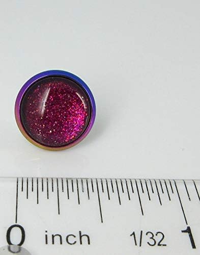 Summerfield Collection Rainbow Stainless Steel Metallic Glitter Glass Stud Earrings Hand-painted 12mm (Pink)