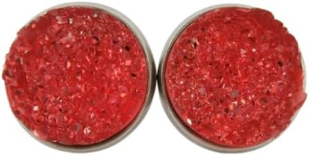 Summerfield Collection Stainless Steel Faux Druzy Stone Stud Earrings 12mm (Flamingo Pink)