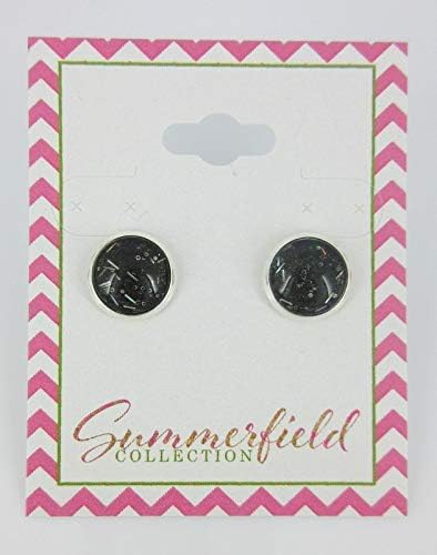 Summerfield Collection Silver-tone Black Galaxy Glitter Glass Stud Earrings Hand-painted 10mm