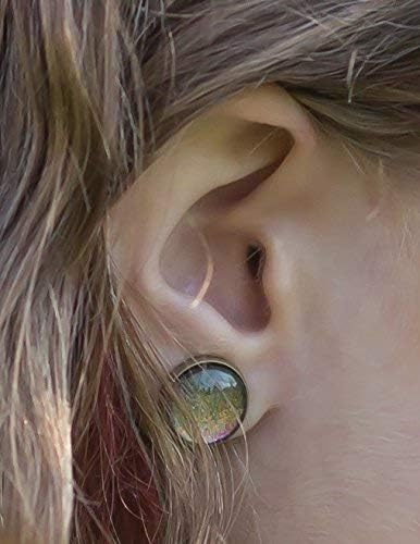 Summerfield Collection Antiqued Gold-tone Rainbow Color-shifting Glitter Flake Glass Stud Earrings