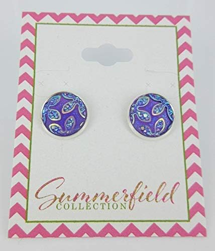 Summerfield Collection Silver-tone Frosted Flower Metallic Rainbow Stud Earrings 12mm (Lavender Purple)