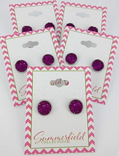 Summerfield Collection Stainless Steel Deep Magenta Faux Druzy Stone Stud Earrings (10mm)