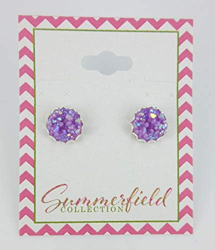 Summerfield Collection Silver-tone Purple AB Faux Druzy Stone Stud Earrings 10mm