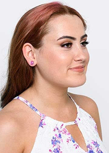 Summerfield Collection Shiny Silver-tone Opalescent Leaf Resin Stud Earrings 10mm (Magenta)
